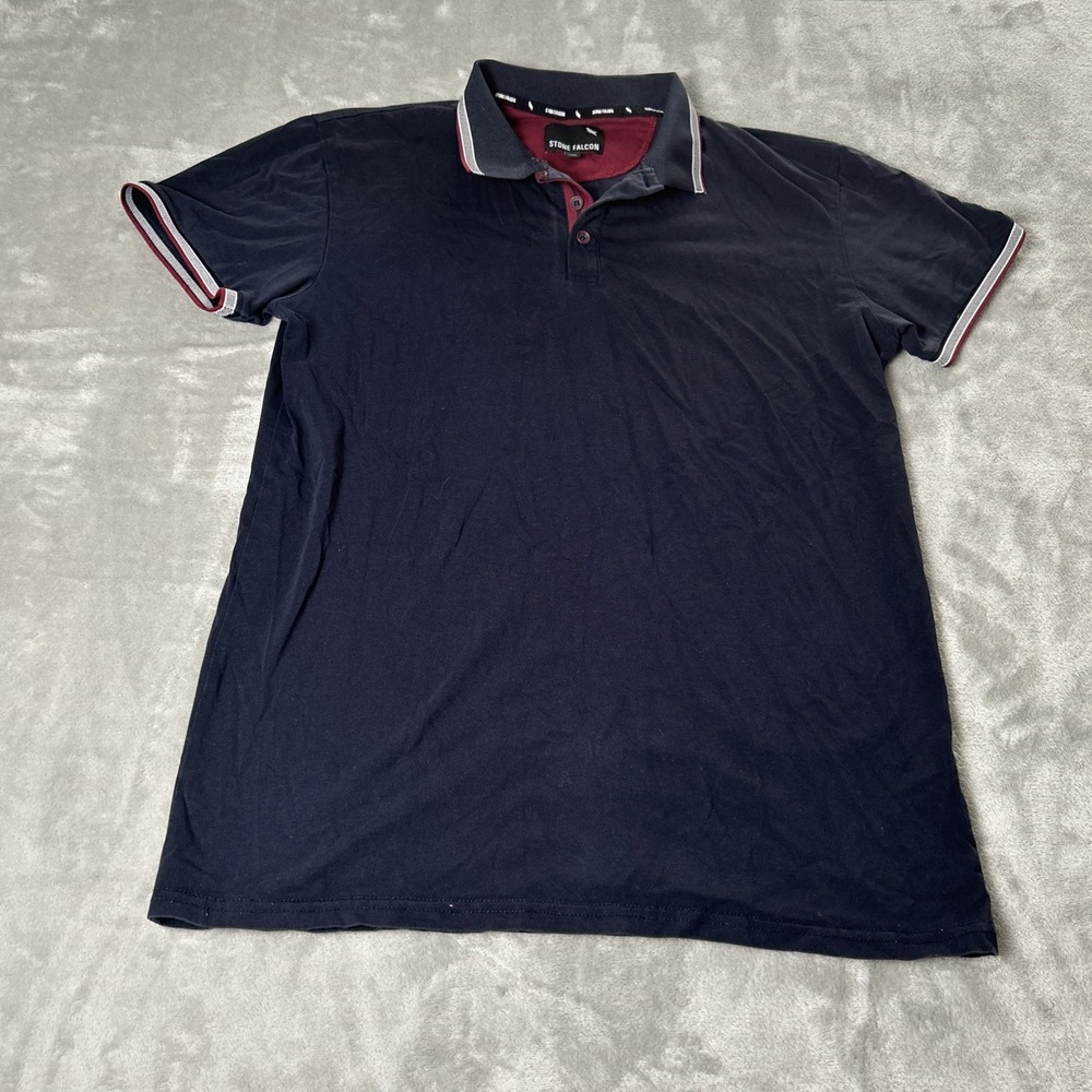 Stone Falcon Shirt Mens M White trim  Black  Short Sleeve Golf Polo